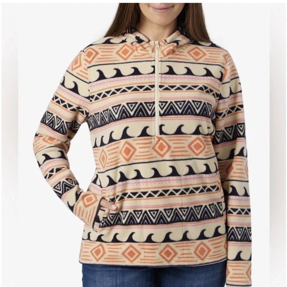O'Neill women Large fleece pullover soft zip up hoodie sweatshirt Aztec print